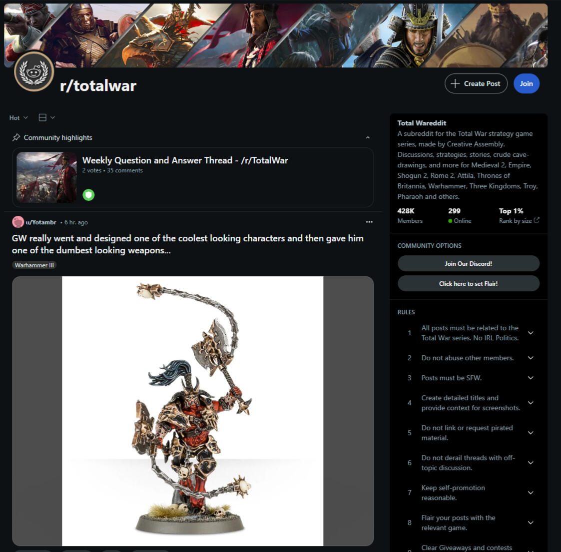 Total War Subreddit - Established a relationship with subreddit admins, managed crisis situations with community engagement, sourced UGC, and proactively identified leaks on Warhammer III to safeguard the brand